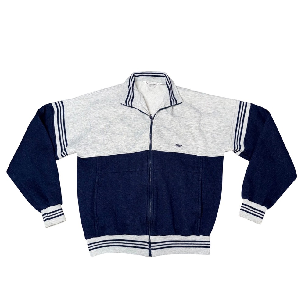 Christian Dior Monsieur Track Jacket Mens L Gray Navy Blue Excellent Vintage Zip